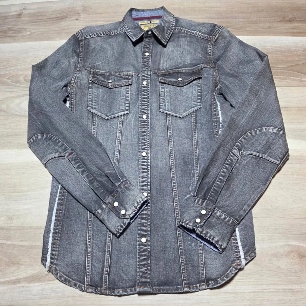 Gilded Age Denim Shirt Mens Small‎ Grey Snap Button Western Workwear Stretch S
